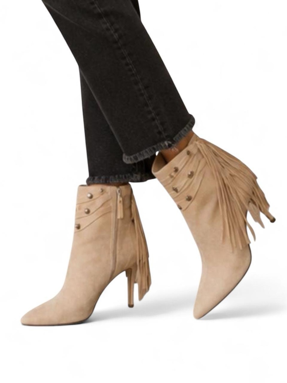 PAIGE Cream Suede Fringe Western Booties